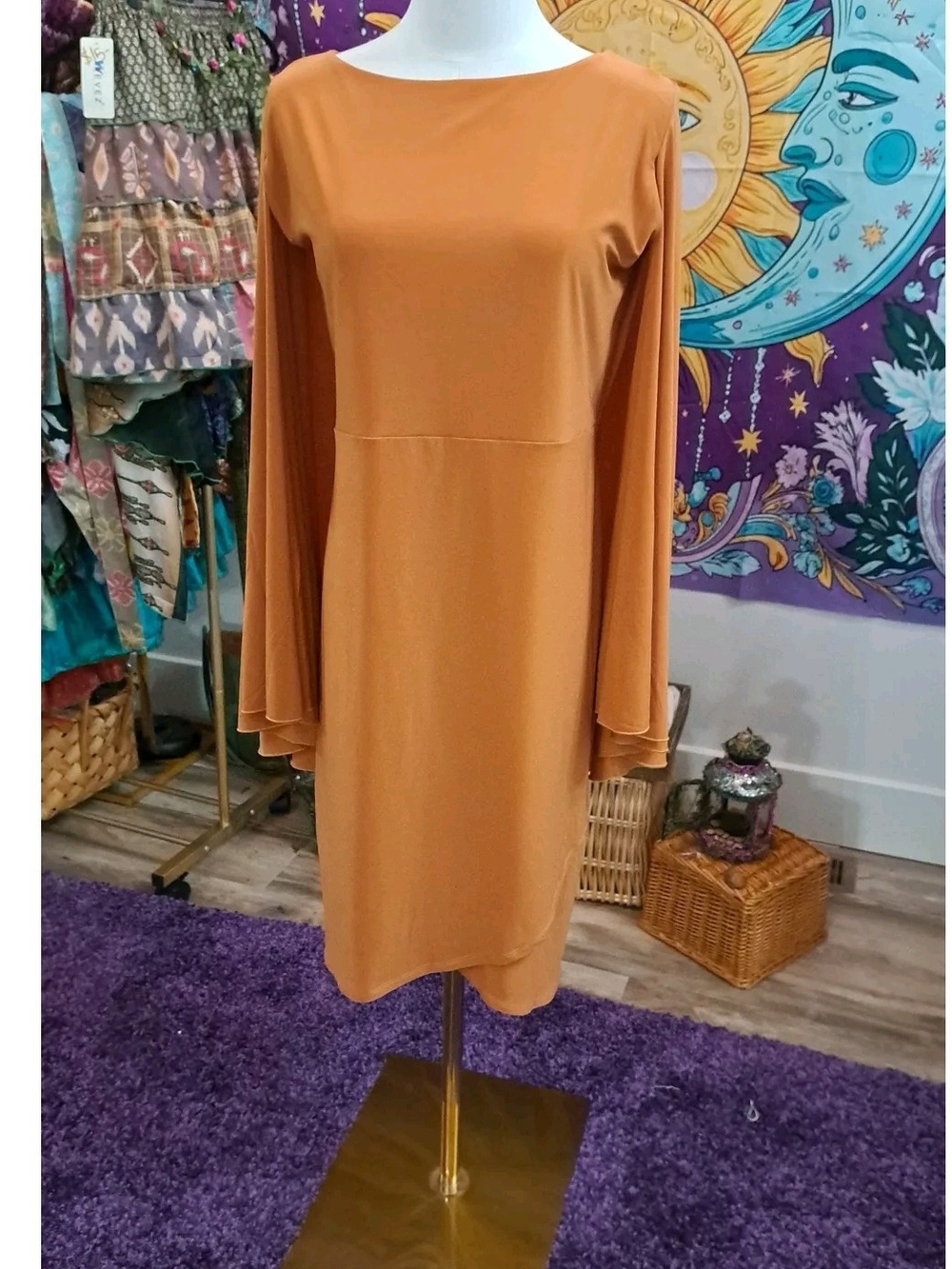 Copperwing Cape Sleeve Dress Burnt Orange Draped  Dress Approx M/L